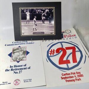 Vintage Lot Red Sox Carlton Fisk 27 Folder WEEI Go Pudge Sign Steiner Print